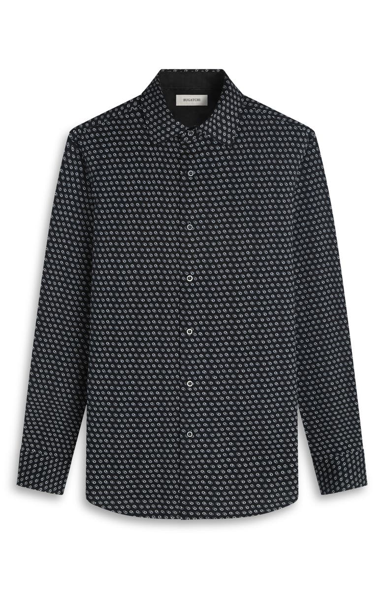 Bugatchi Jimmy OoohCotton<sup>®</sup> Geo Print Button-Up Shirt, Alternate, color, Black
