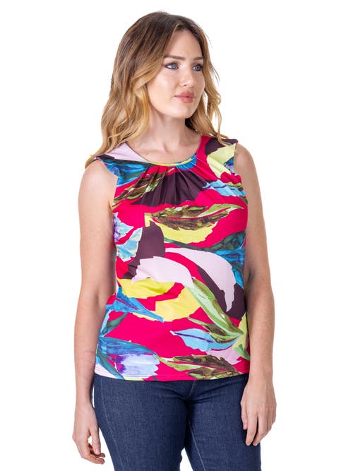 24seven Comfort Apparel Petites Pink Pleated Crew Neckline Back Closure Sleeveless Top In Pink