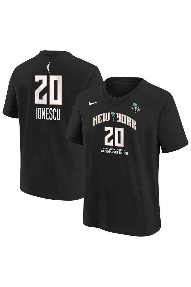 Youth Nike Sabrina Ionescu Black New York Liberty Explorer Edition Name & Number T-Shirt, Alternate, color, Black