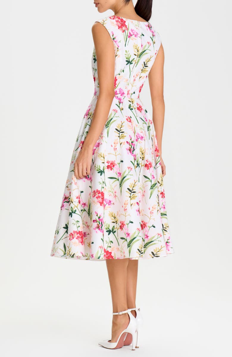 NADINE MERABI Adele Sequin Detail Floral Midi Dress, Alternate, color, White