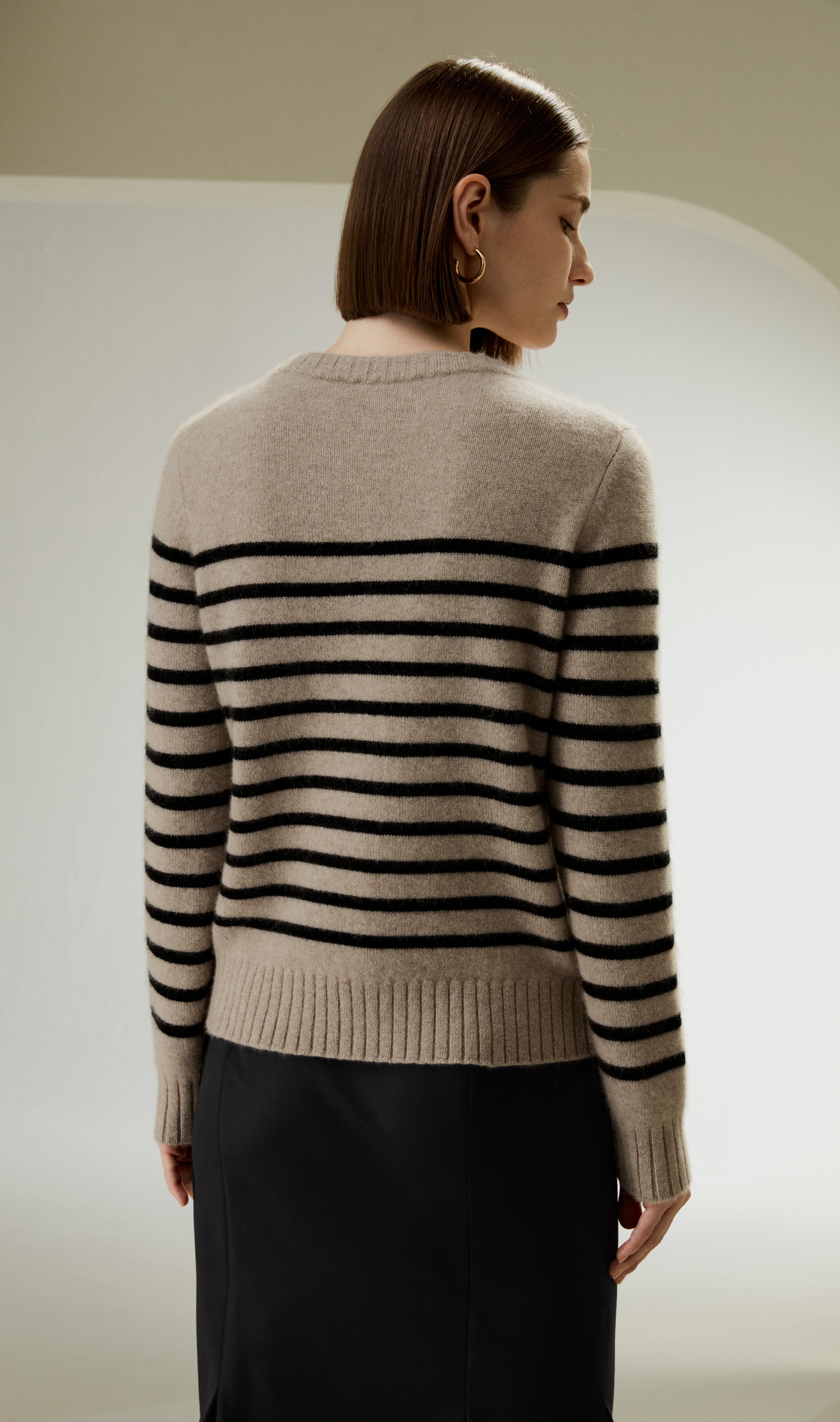 Striped Round Collar Cashmere Sweater - image 2