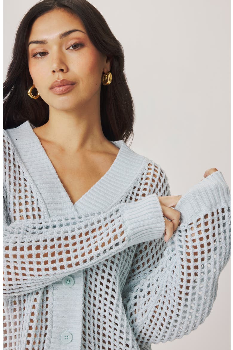 Camellia Openwork V-Neck Cotton Blend Cardigan, Alternate, color, COUNTRY AIR BLUE