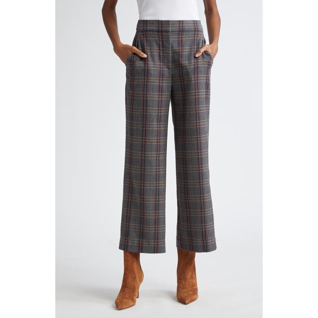 Veronica Beard Brixton Plaid Wide Leg Ankle Pants In Ink Multi