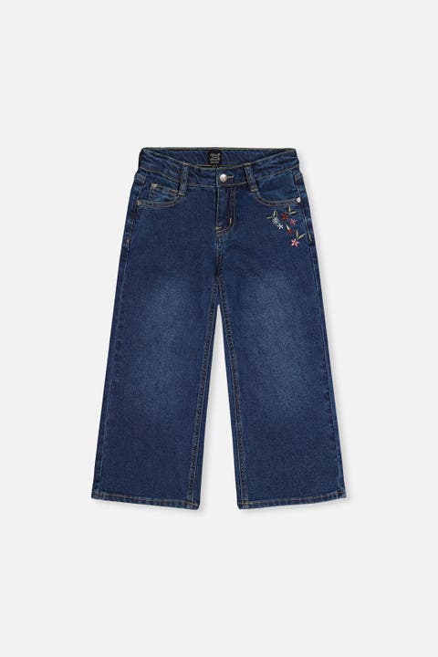 Stretch Denim Embroidered Flower Jeans