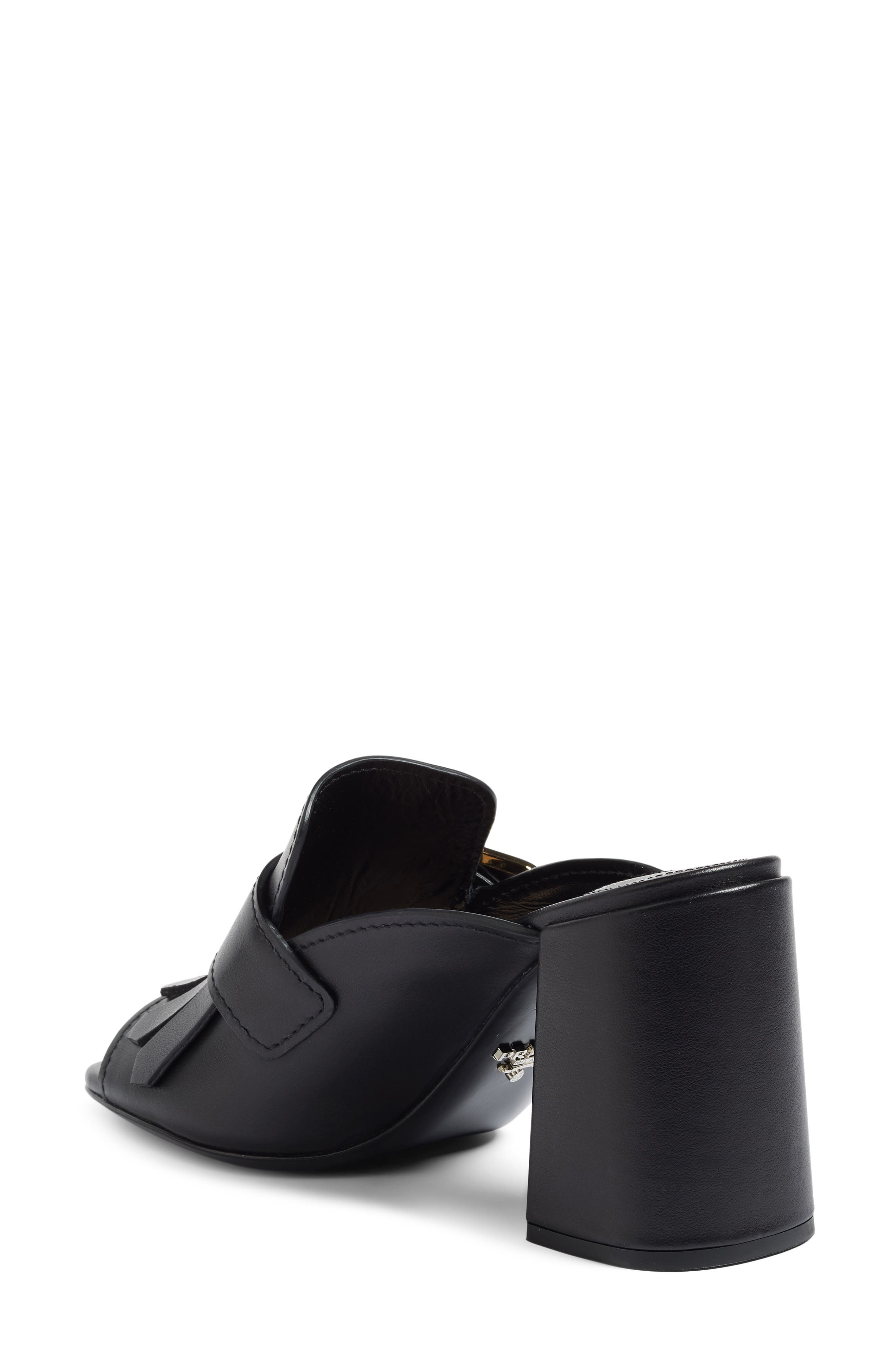 Prada Kiltie Fringe Buckle Strap Mule, Alternate, color, 