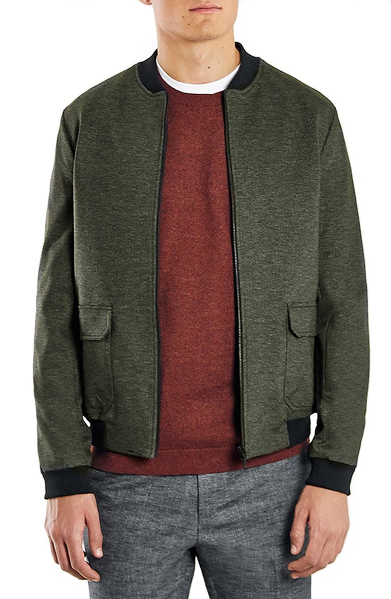 Topman Olive Bomber Jacket, Alternate, color, 