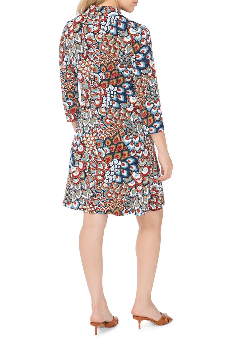 Print Stand Collar Ring Zip Swing Dress, Alternate, color, NAVY PEONY
