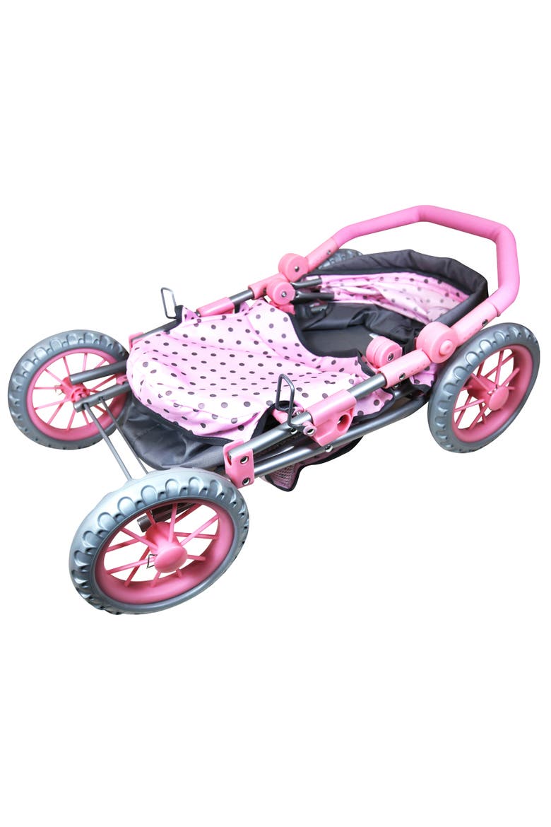 Baby Doll Pram, Pink & Grey Polka Dots, Push Stroller, Fits Up To 18 Inches, Alternate, color, Pink
