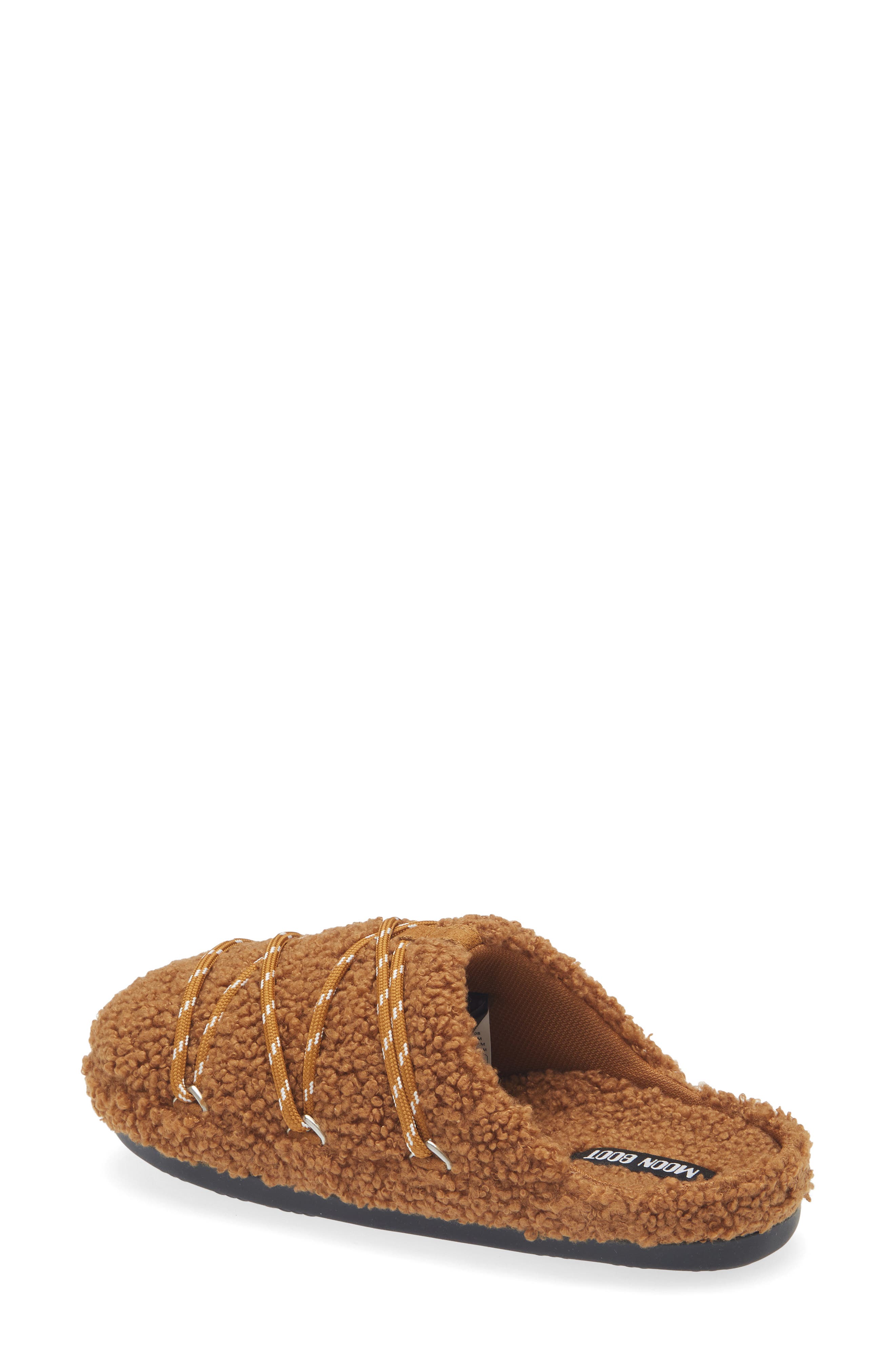 Moon Boot<sup>®</sup> Teddy Water Repellent Scuff Slipper, Alternate, color, Cognac