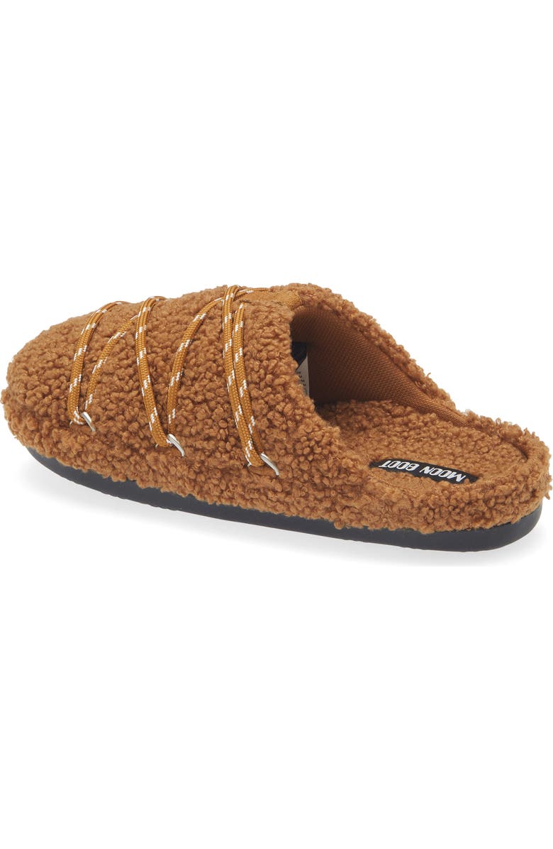 Moon Boot<sup>®</sup> Teddy Water Repellent Scuff Slipper, Alternate, color, Cognac