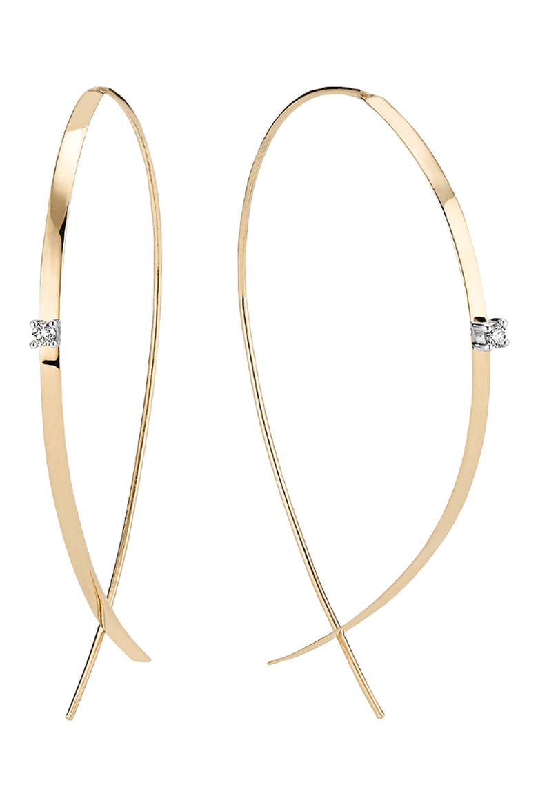 14K Gold Small Flat Upside Down Diamond Hoop Earrings, Alternate, color, D0.04GHSI1 14KYG