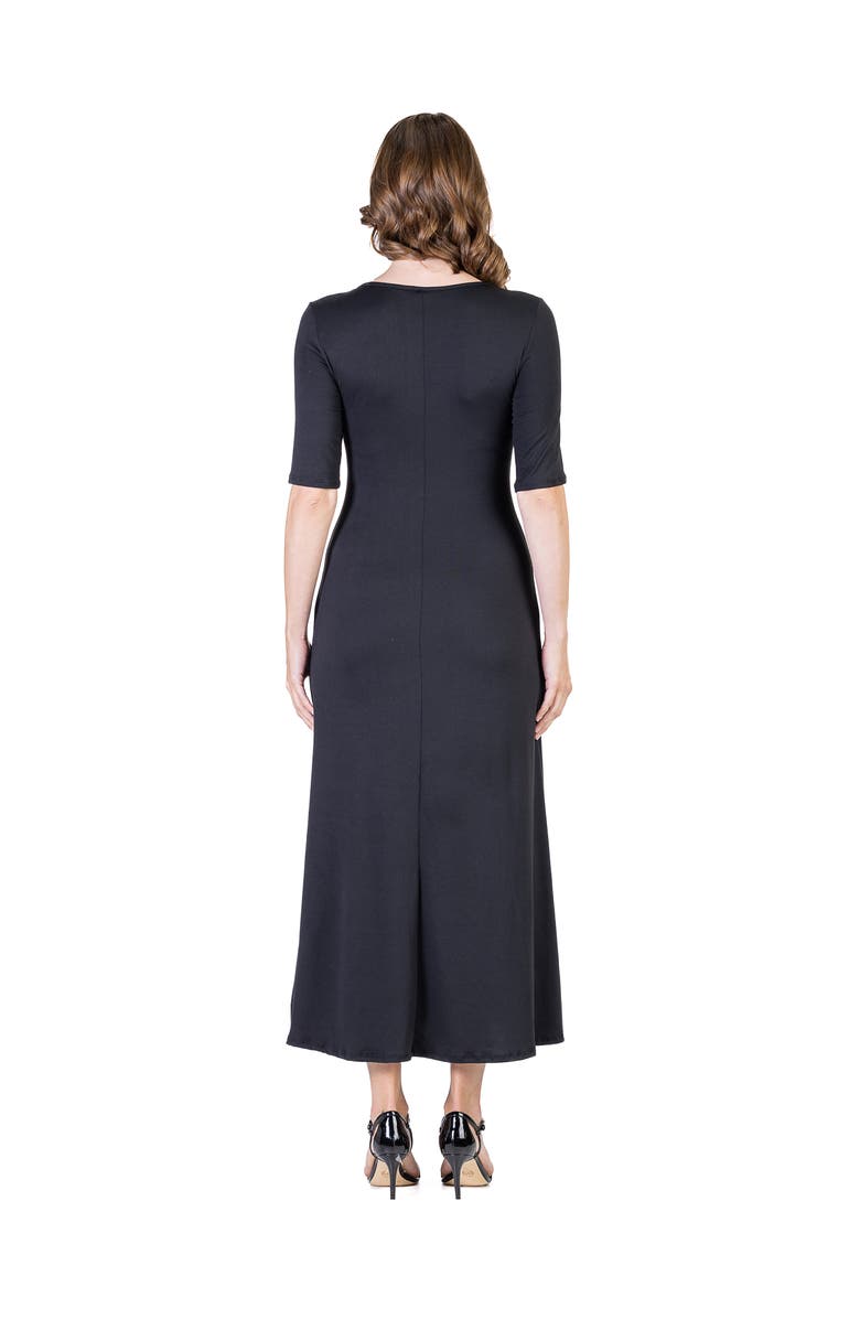 24seven Comfort Apparel Petites Casual Maxi Dress With Sleeves, Alternate, color, Black