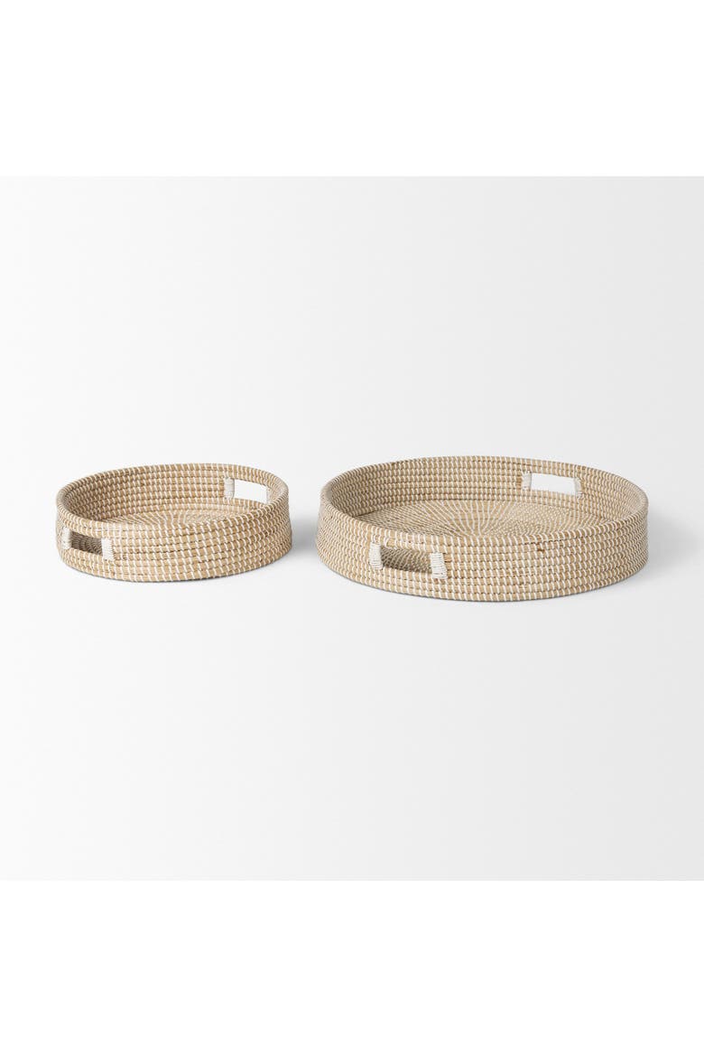 Kalama Set of 2 Large Round Seagrass Trays w/ Handles, Alternate, color, Brown