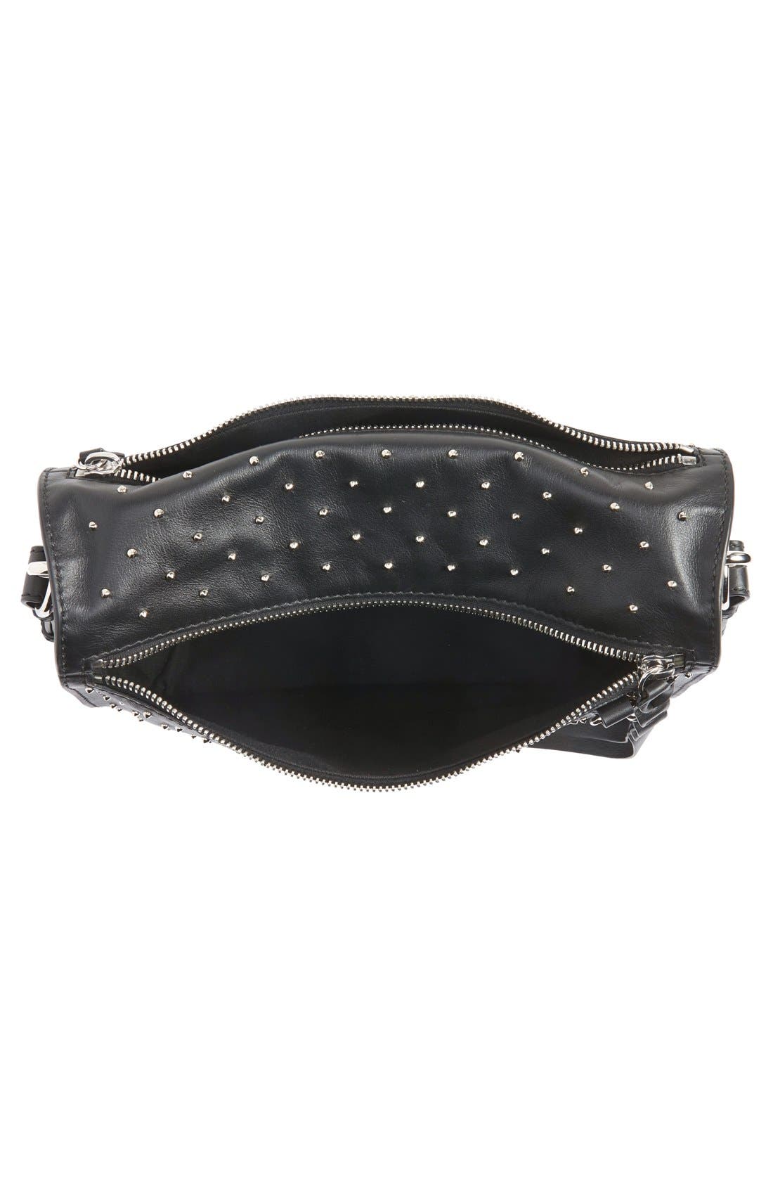 Alexander McQueen 'Skull' Pin Stud Leather Hobo, Alternate, color, BLACK