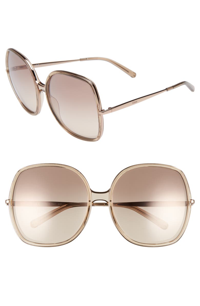 Chloé 62mm Oversized Gradient Lens Square Sunglasses, Main, color, 