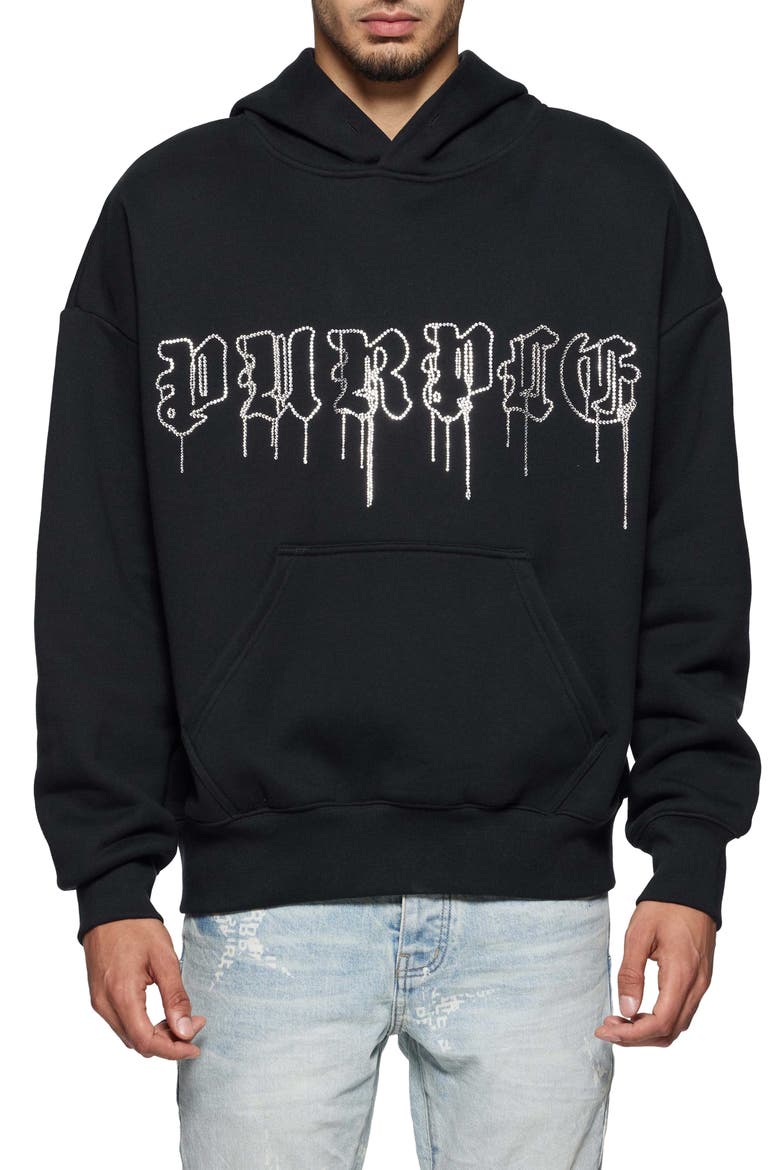 Jeweled Logo Hoodie, Main, color, BLACK