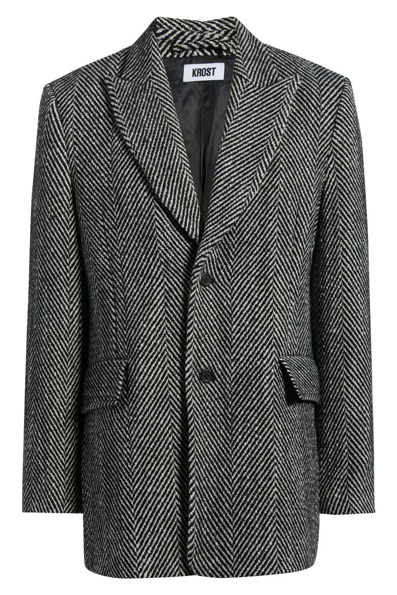 Herringbone Longline Blazer, Alternate, color, BLACK