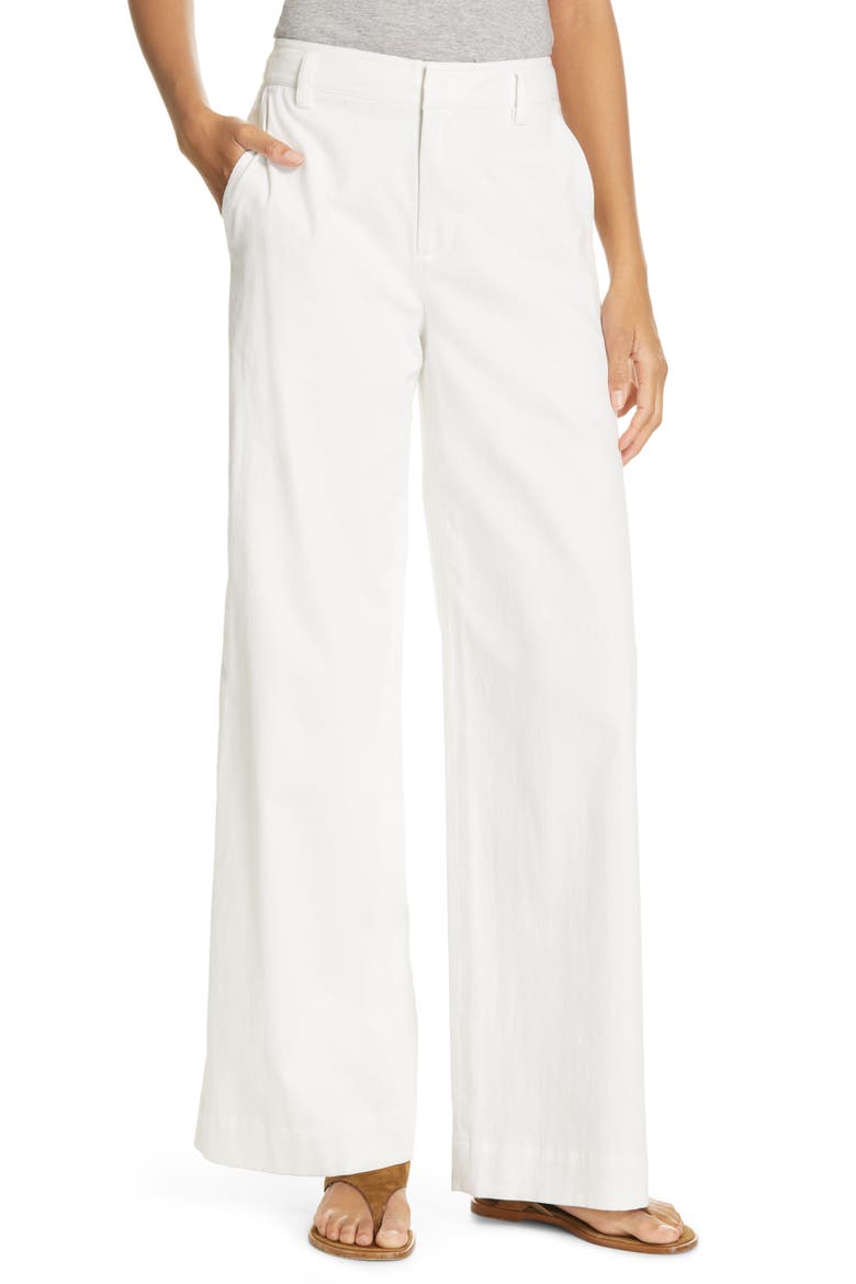 Stretch Cotton & Linen Wide Leg Trousers, Main, color, OFF WHITE