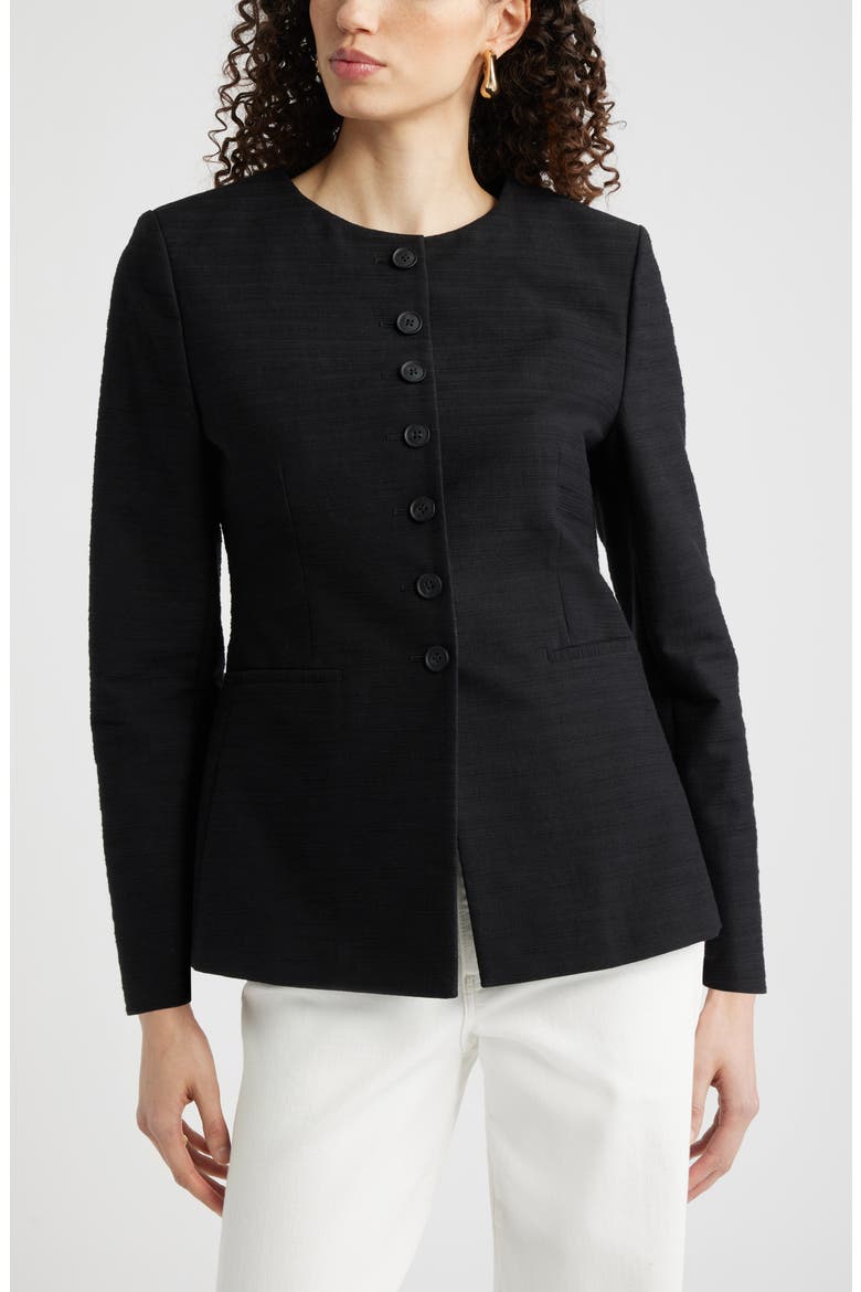 Collarless Textured Jacket, Alternate, color, BLACK
