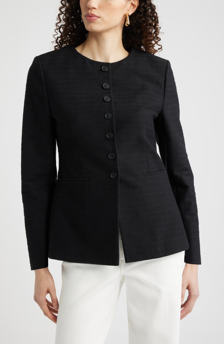 Nordstrom Collarless Textured Jacket, Alternate, color, Black