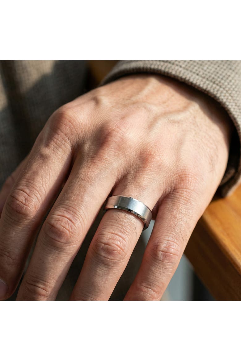 Men's Brushed Tungsten 7mm Beveled Comfort Fit Ring Wedding Band, Alternate, color, Tungsten