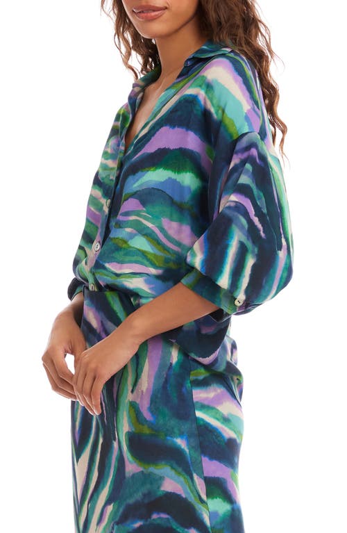 Karen Kane Abstract Print Button-up Shirt In Blue