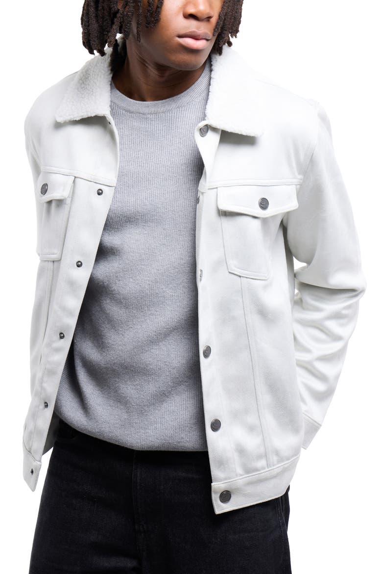 Faux Fur Collar Faux Suede Jacket, Alternate, color, STONE