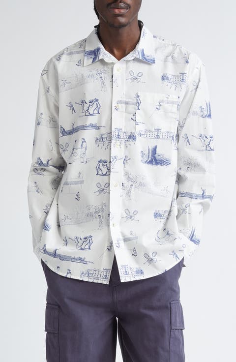 Tennis Print Cotton Poplin Button-Up Shirt