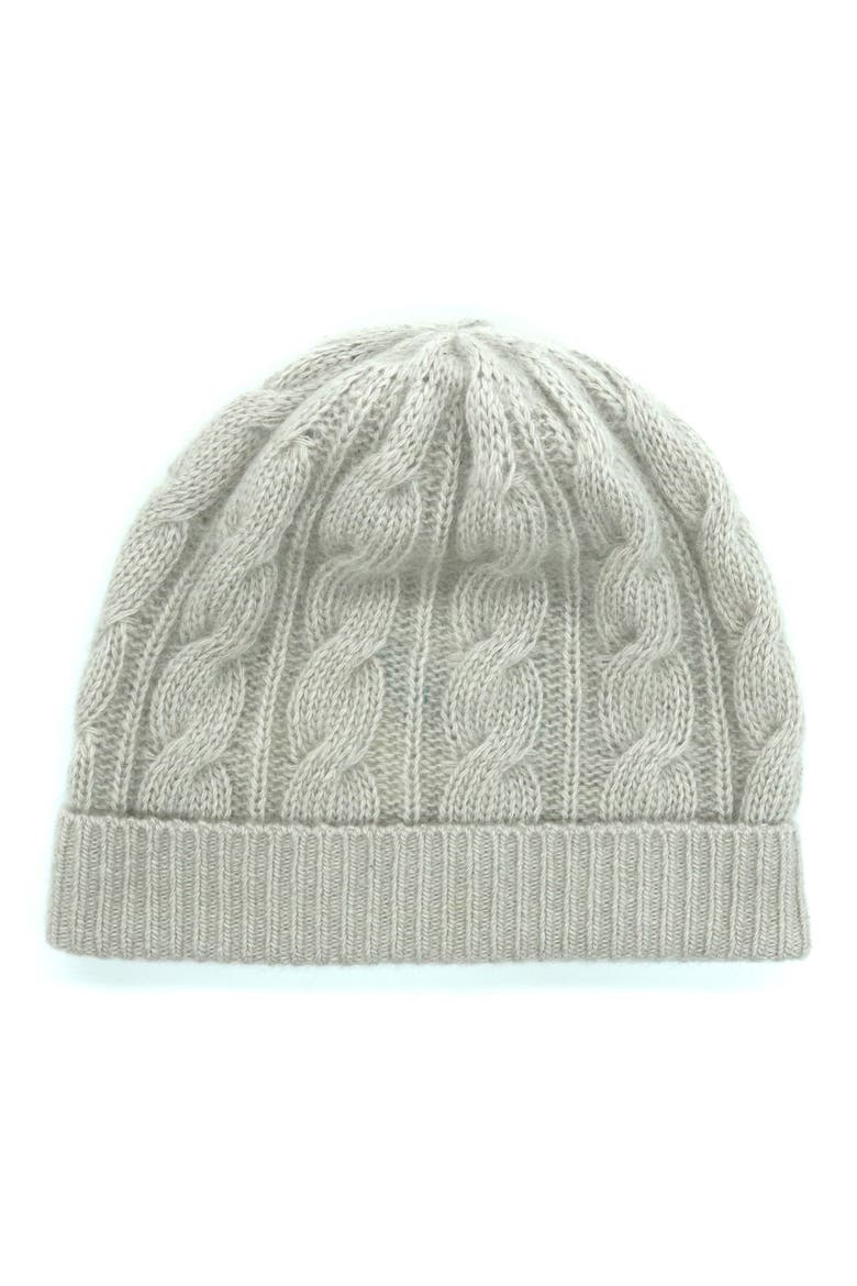 Cashmere Cable Knit Beanie, Main, color, PELICAN GREY