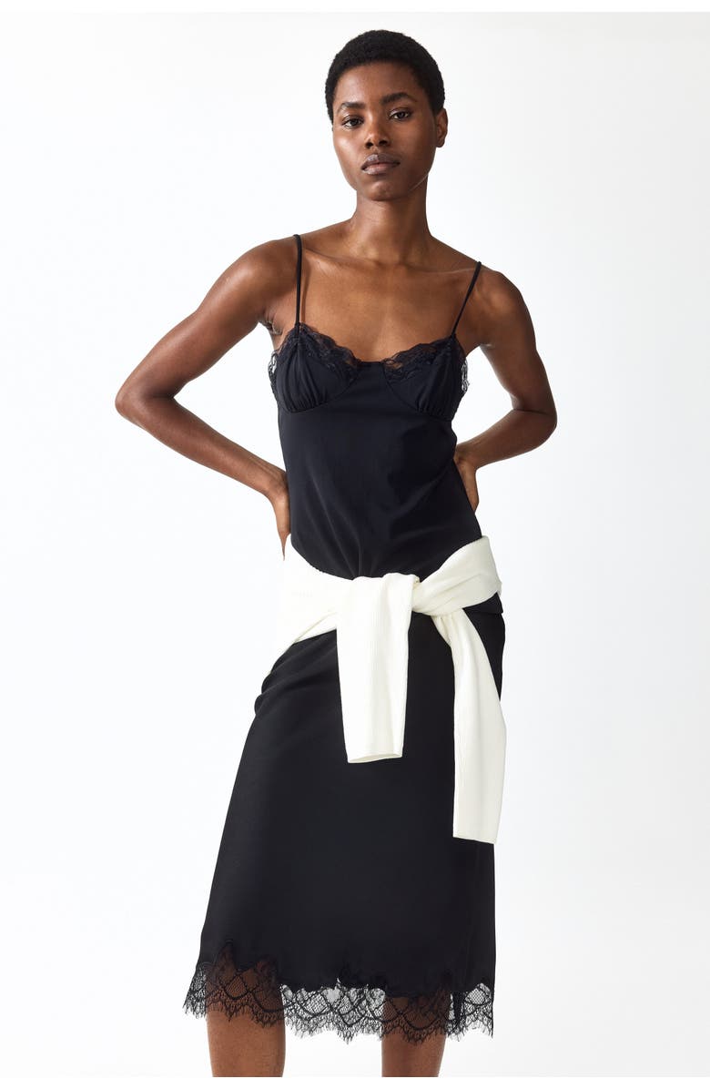 H&M Lace-trimmed Strappy Top, Alternate, color, Black