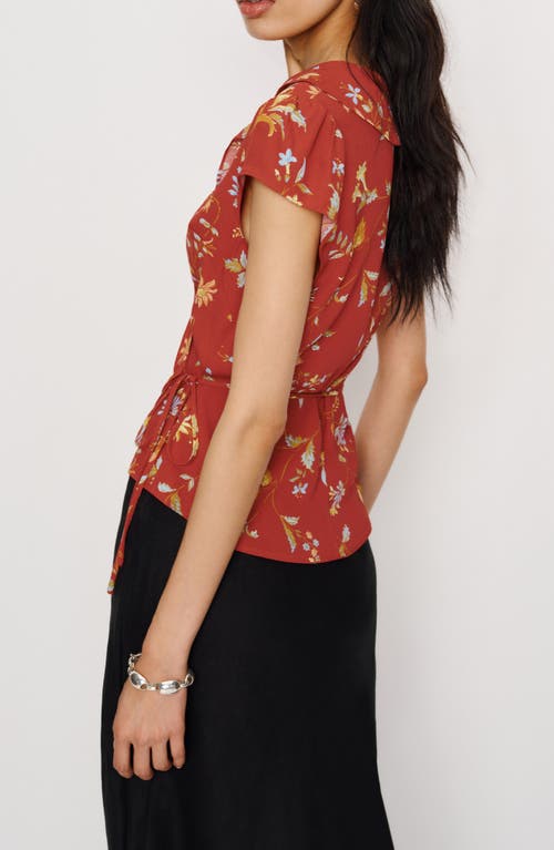 Reformation Clemence Print Wrap Top In Red