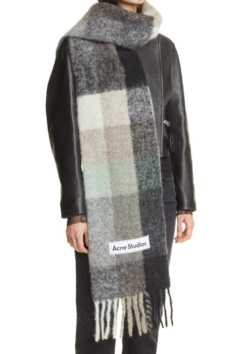 Vally Plaid Alpaca, Wool & Mohair Blend Scarf, Alternate, color, GREEN/ GREY/ BLACKDNU
