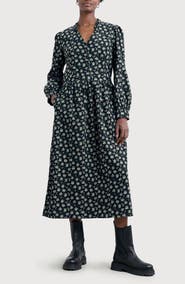 Seasalt Cornwall Rose Cottage Floral Long Sleeve Corduroy Midi Dress