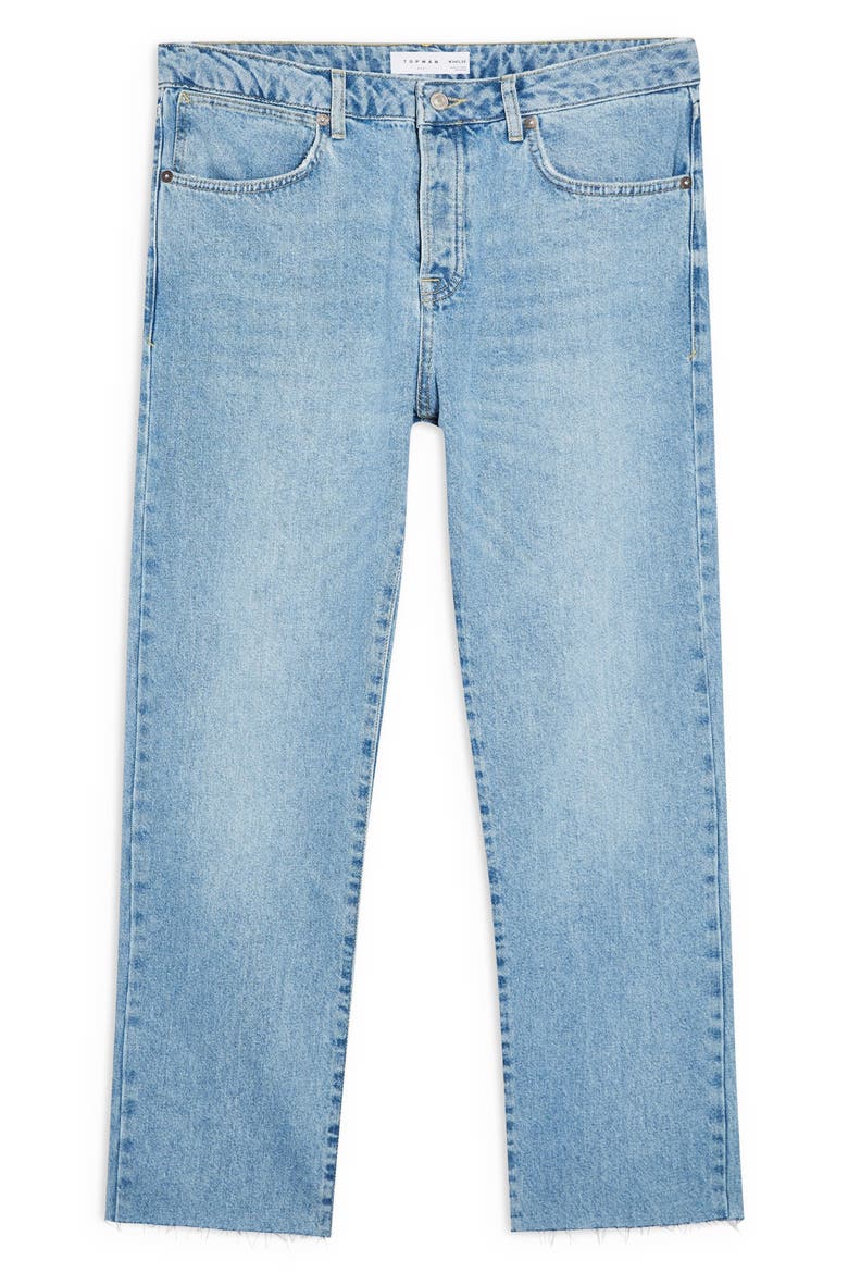 Bleach Straight Leg Raw Hem Dad Jeans, Alternate, color, BLUE