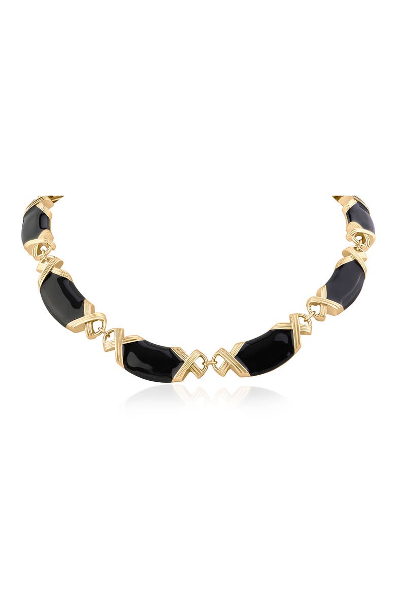 Enamel Basketweave Collar Necklace (Nordstrom Exclusive), Main, color, BLACK/ GOLD