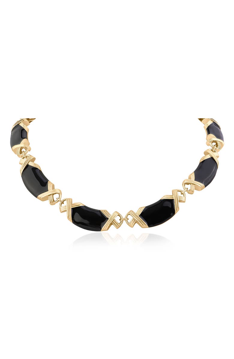 JARDIN Enamel Basketweave Collar Necklace, Main, color, Black/ Gold