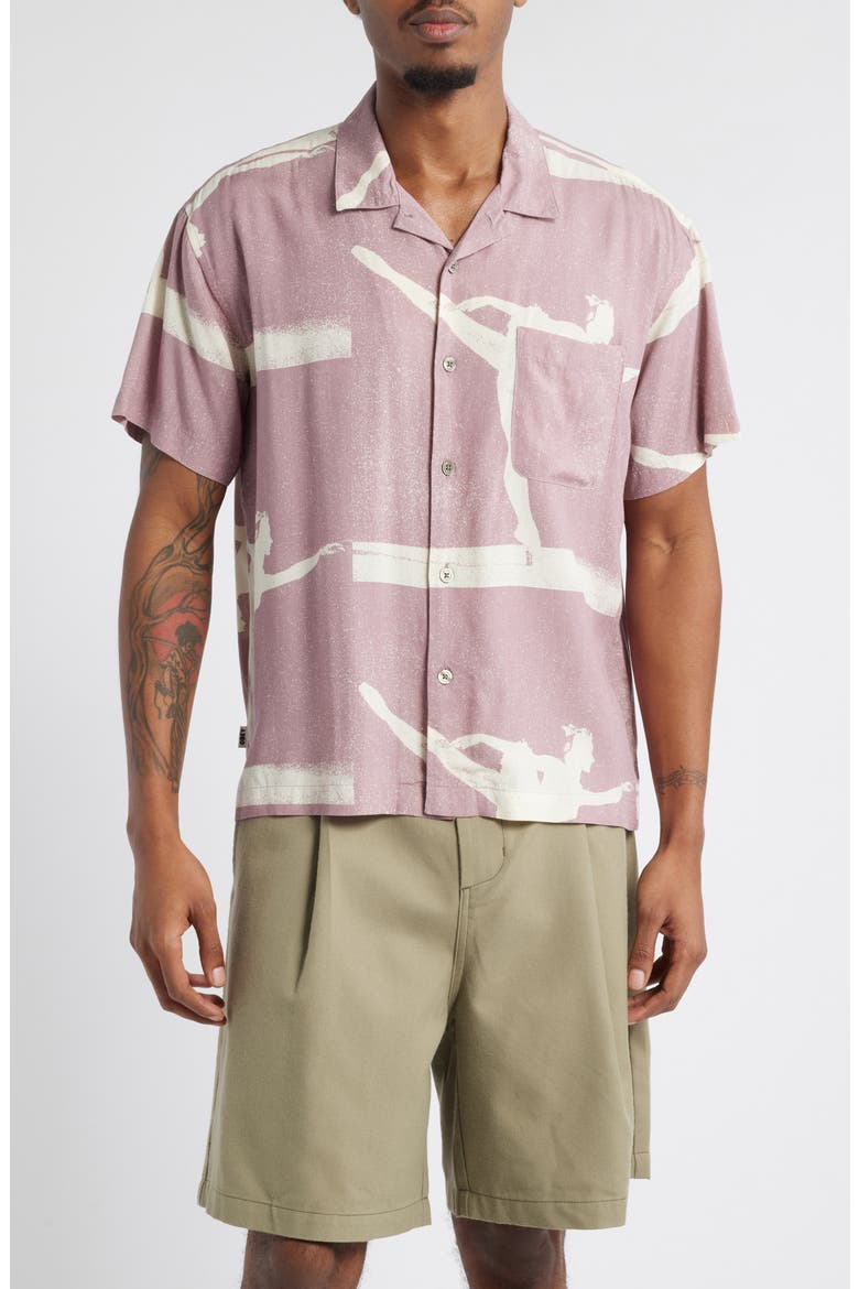 Jacques Oversize Arabesque Print Camp Shirt, Main, color, MAUVE MULTI