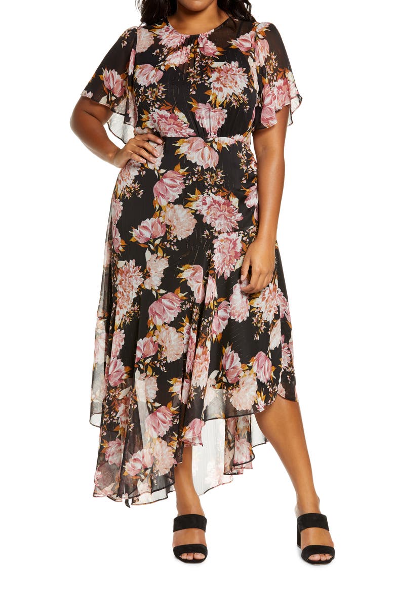 Floral Print Dress, Main, color, BLACK-PINK FLORAL