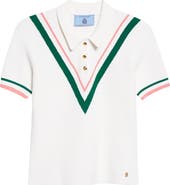ST. JOHN Diagonal Texture V-Stripe Polo Sweater