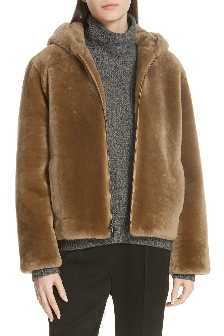 Plush Fleece Zip Front Hoodie, Main, color, CAMEL