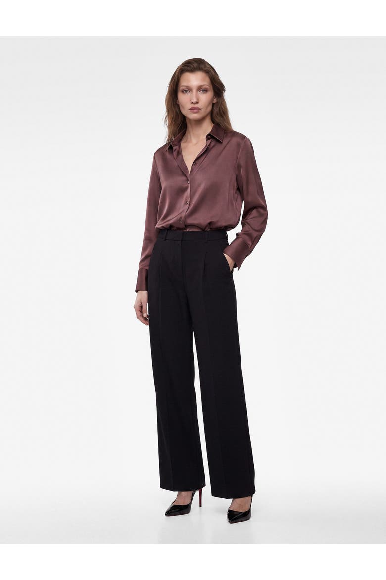 High Rise Tailored Wide Leg Trousers With Pleat, Main, color, BLACK