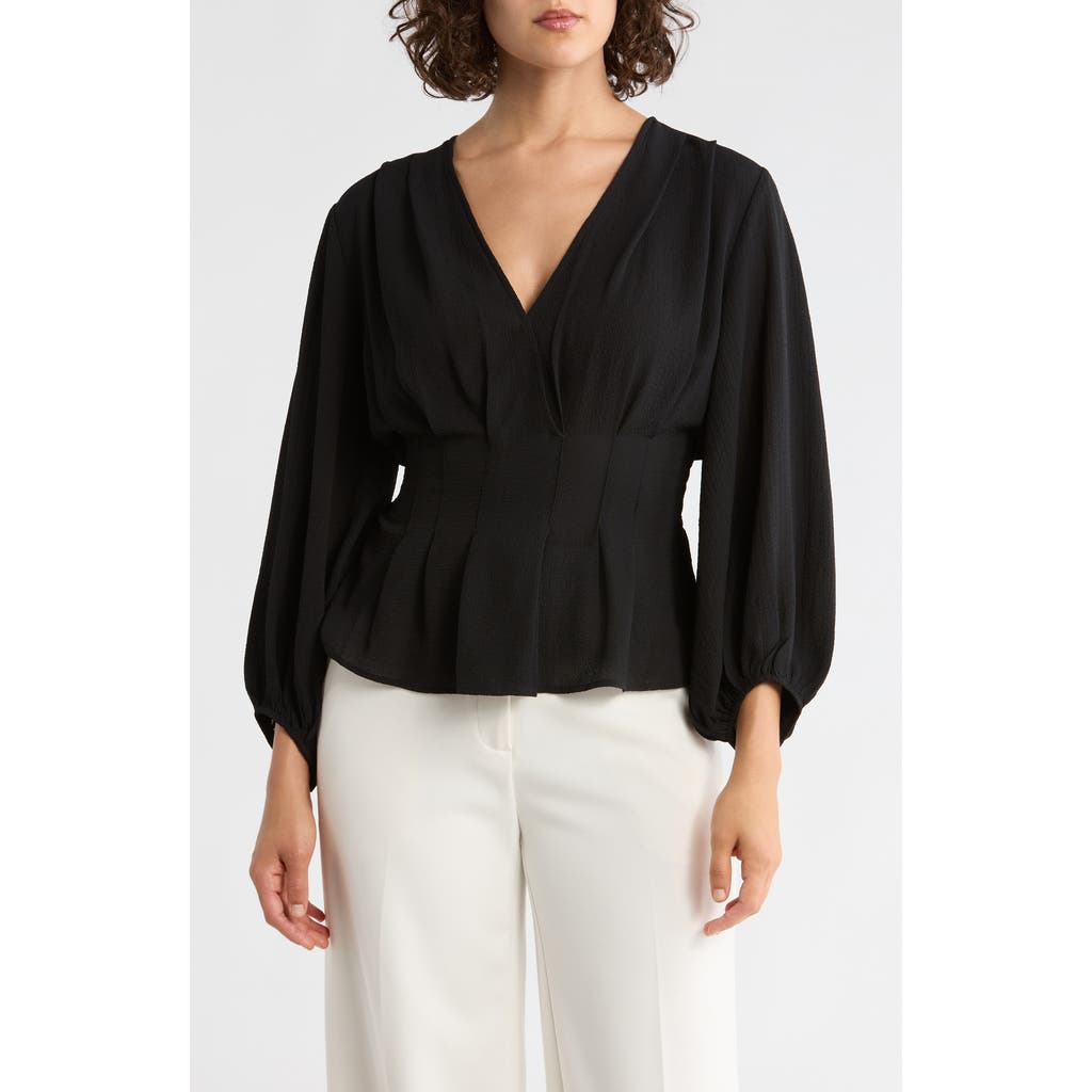 Max Studio Ruffle Neck Long Sleeve Top In Black