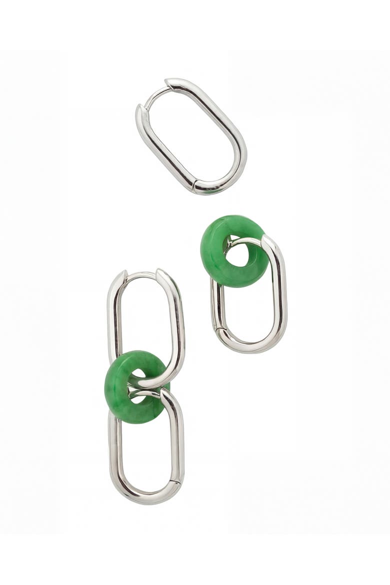 Della Convertible Link Jade Earrings in Sterling Silver, Main, color, Bright green