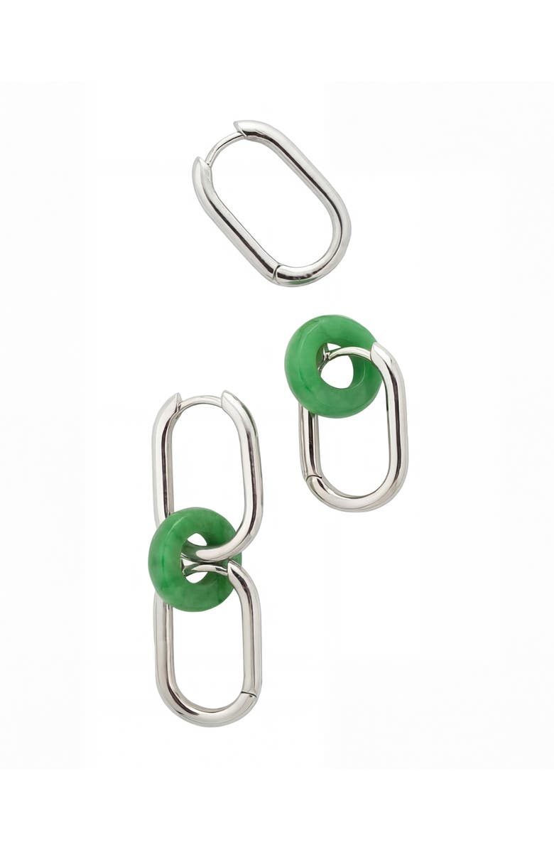 seree Della Convertible link small silver jade earrings, Alternate, color, Bright Green