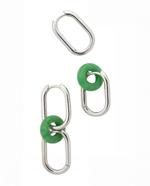 Della Convertible link large silver jade earrings