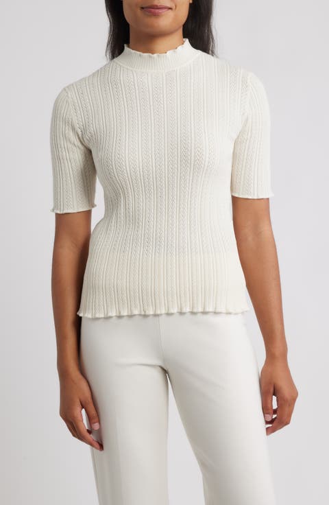 売れ筋商品|||ケネスコール ニット&セーター アウター レディース Women's Button-Sleeve Mock Neck Sweater Blush Pink LMSXCT Women's Fashion Long Sleeve Open Front Crochet Hollow