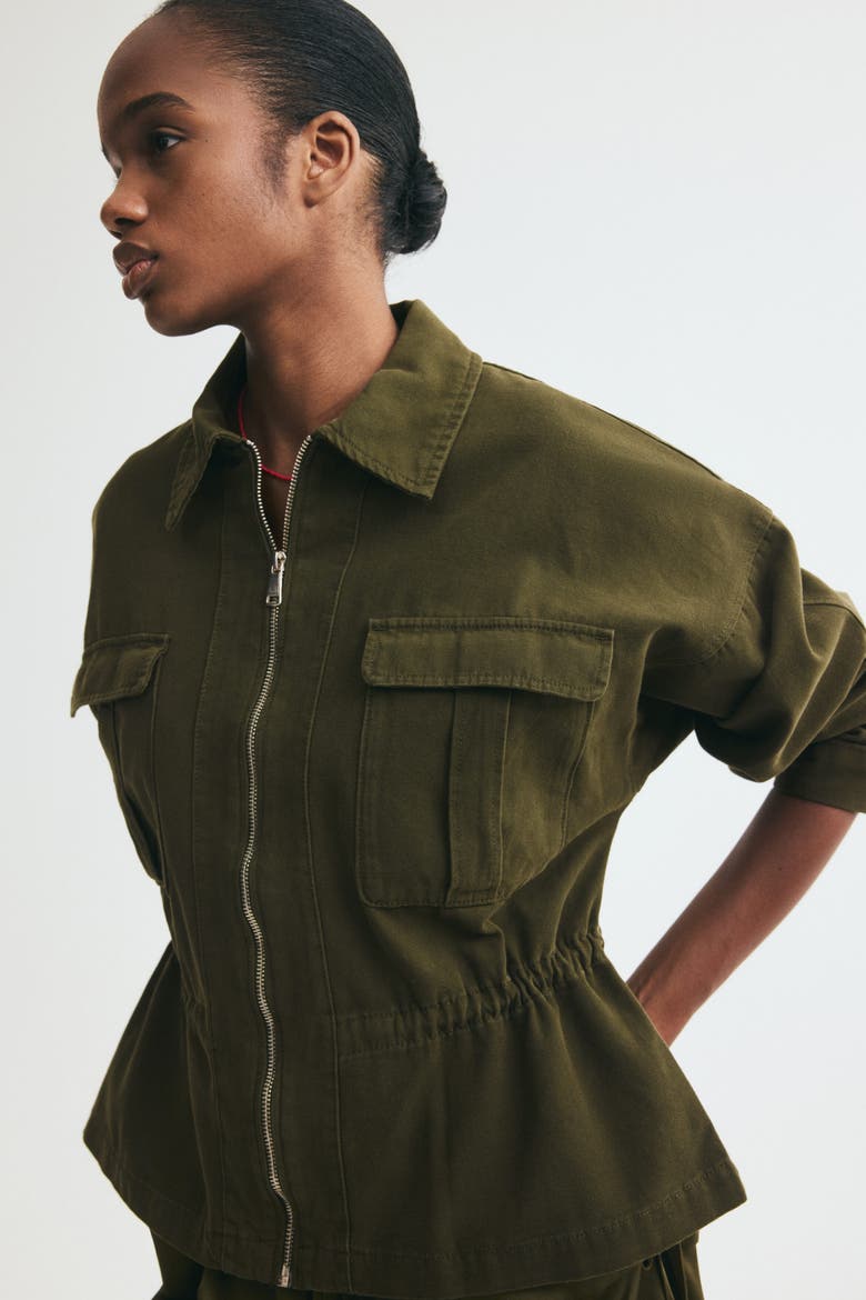 Drawstring-detail Utility Jacket, Alternate, color, Khaki green