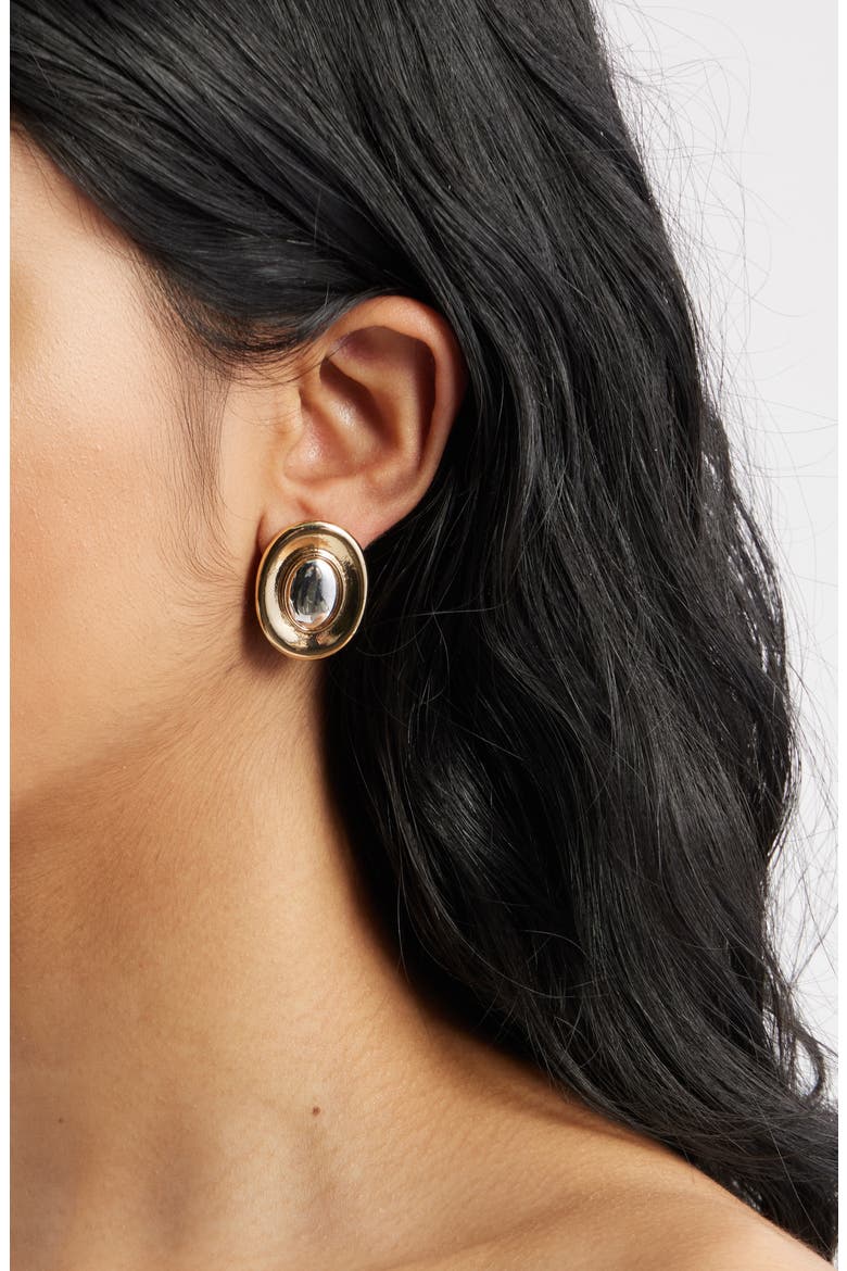 Oval Framed Earrings, Alternate, color, GOLD- SILVER