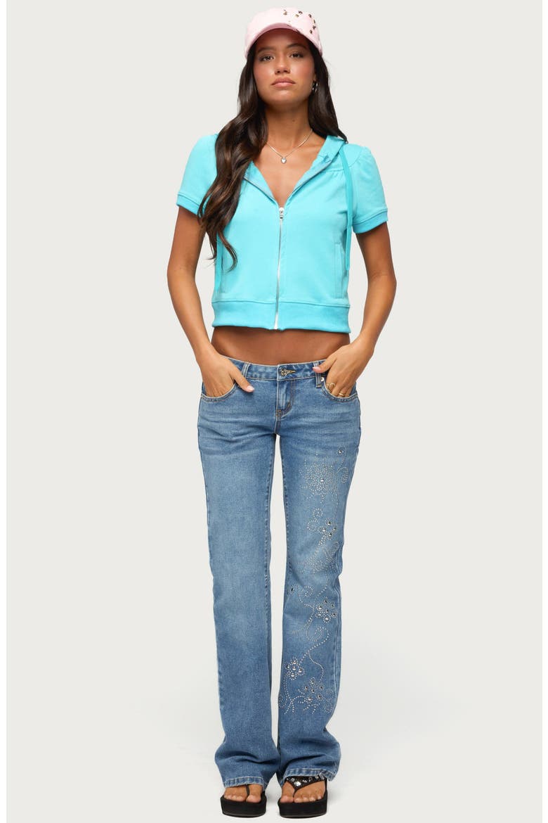Anola Studded Low Rise Bootcut Jeans, Alternate, color, BLUE-WASHED