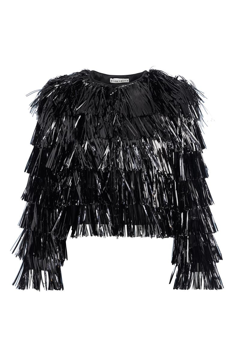 Alice + Olivia Fawn Fringe Tinsel Jacket, Alternate, color, 